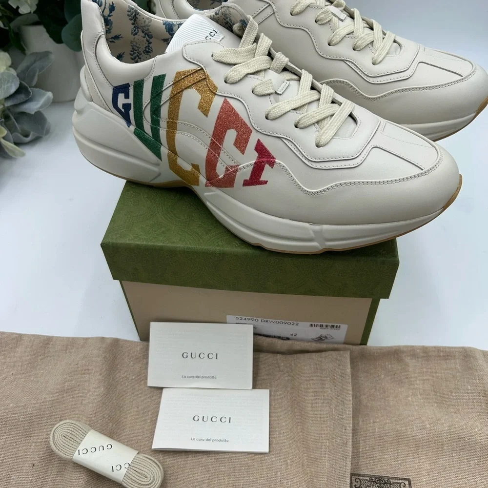 Women's Gucci, leather Rython sneakers with colorful logo size 42 fits 11 US